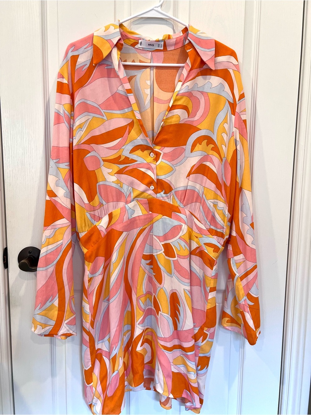 Mango Pink, Orange & Yellow Abstract-Print Midi Dress
